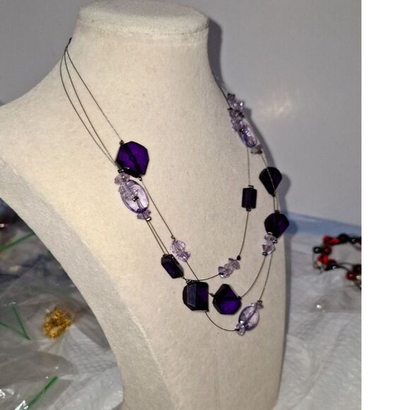 Acylic Women's Layered Necklace Purple Beaded Boho Elegant Evening Cocktail - Picture 8 of 8